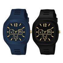 Unisex laikrodžių rinkinys su kvadratiniu ciferblatu (2 vnt), Kvadratinis DIAL Analoginis silicio unisex laikrodžių rinkinys iš 2, AXXTITUDE black