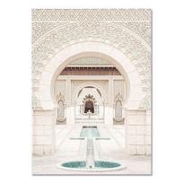 Hassano II mečetė Drobės tapyba Maroko architektūra Plakatas Kelionės peizažas Spaudinys Islamo sienos meno paveikslas kambario namų dekoravimui 21cm×30cm NoFrame white