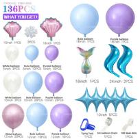 Mermaid Latex Balloons Confetti Air Helium Globos Disposable Tableware for Kids Girl Mermaid Theme Birthday Party Decoration white