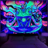 Blacklight Frog Tapestry Uv Reactive Flower Tapestries Hippie Eyes Glow In Dark Sun And Moon Aesthetic Wall Hanging For Bedroom 95x73cm