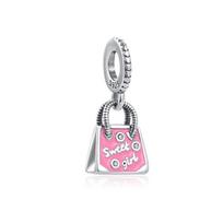 Nauja 925 sidabrinė rankinė Charms Kelioninis krepšys, kabantis karoliukai gray