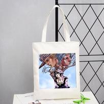 jojo Bizarre Adventure Print Pirkinių krepšys Pirkėjas Moteriški drobiniai krepšiai Spausdinti ekologiškus pečių krepšius Pirkinių krepšelis Maisto prekių krepšys 24*26cm white