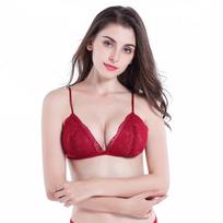 European and American Sexy Light Lace Non-steel Ring Bra Triangle Soft Cup Breathable Ladies Underwear L beige
