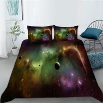 3D Bedding Set Microfiber Fabric Quilt Cover and Pillowcase 2 or 3 Pieces of Star Universe Printed Full-size Washable and Comfortable Bedding UK Single 135x200cm black