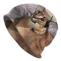 Žiemos šiltos „Bonnet Homme“ megztos kepuraitės „Hip Hop“ „Big Floppa“ kepurė lauko slidinėjimui Juokingos „Caracal Cat“ kepuraitės, skirtos unisex moterims One Size gray