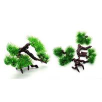 Imitaciniai bonsai pušies dirbtiniai papuošalai su 4 kojų laikikliu žuvų bako akvariumui (small) pine tree