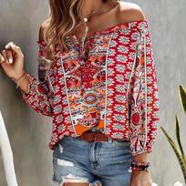 DAFIFY Women's Vintage Bohemia Summer Spring Casual Long Sleeve One Shoulder Blouses & Shirts XL abrikosas