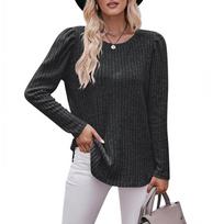 2023 Autumn Loose Tshirt Bubble Sleeve Stripe Shirt Women Office O-Neck Casual Shirt Women Top Solid Top Elegant 28653 S oriono spalva