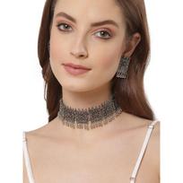 Šviečianti Diva Fashion Naujausias stilingas puošnus oksiduoto sidabro Tribal Choker kaklo papuošalų rinkinys moterims , įvairiaspalvis