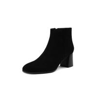 Krazing Pot Cow Suede Winter Round Toe Thick High Heels Modern Boots Women Zipper Big Size 42 Ankle Boots 34 juoda