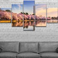 Vašingtono paminklas Vyšnių žiedų Peizažas Drobė 5 Dalių HD Spaudinys Tapyba Sienos Menas Namų Dekoravimas Svetainės Dekoravimas Be Rėmo 20x35cm*2  20x45cm*2  20x55cm*1 beige
