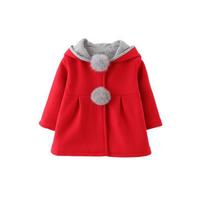 Kid's Woolen Warm Rabbit Ear Coat Girl Velvet Jacket Long Sleeve Autumn Cute Hoodie Outwear Cartoon Woolen Winte 70cm raudona