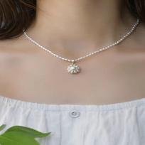 Natural Freshwater Pearls Millet Beads Irregular Necklace Retro 925 Silver Thread Sunflower Pendant 38cm gray