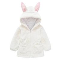 Polar Fleece žieminiai vaikiški paltai su dirbtiniu kailiu su gobtuvu Bunny kūdikių striukės mergaitėms drabužiai rudeniniai šilti vilnos vaikiški viršutiniai drabužiai 90cm balta
