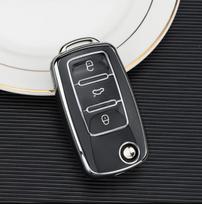 TPU automobilio atverčiamas raktų dėklas, skirtas VW Volkswagen Polo Golf Passat Beetle Tiguan Skoda Octavia Kodiaq Seat Leon Altea Keyless juoda