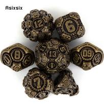 7 Pcs Yellow Gear Wheel Metal Dice Solid Metal Polyhedral Dice Set Suitable for Role-Playing RPG  Board Game Card Game pilka