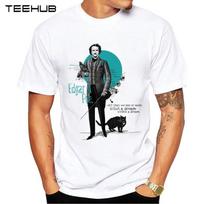 Asian Size TEEHUB Men's Fashion Edgar Allan Poe Printed Short Sleeve T-shirt Hipster O neck S black