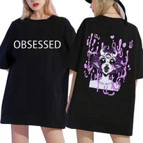 OBSESSED Marškinėliai su spauda Demonas Oni Yandere Meilės ligos kamuojama Monstrų mergaitė Anime Grafiniai Marškinėliai Unisex Moterims Manga Kasdieniai Marškinėliai Trumpomis Rankovėmis L