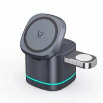 3 viename magnetinis belaidžio įkroviklio stovas greito įkrovimo doko stoties telefono laikiklis, skirtas iPhone 15 14 13 12 Apple Watch 8 7 6 Airpods juoda