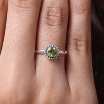 Peridot Round Gemstone Handmade Designer Ring, 925 Sterling Silver, Statement Ring, Boho Ring, Bezel Ring, Gift For Her 6 brown