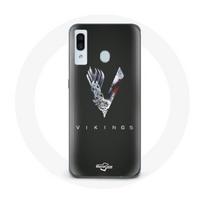 Coque pour Samsung Galaxy A20 Vikings Série Saison 6 logo V Epée Gris Fond Noir