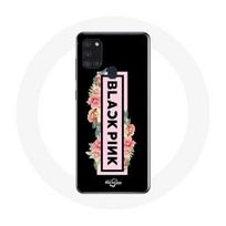 Coque pour Samsung Galaxy A21S Blackpink Groupe de K-pop Logo Noir Rose Fond Noir