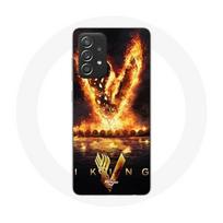 Coque pour Samsung Galaxy A52 Vikings Série Saison 6 logo V Epée de Feu Fond Noir