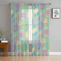 Easter Egg Green Background Tulle Curtains for Living Room Bedroom Voile Sheer Curtain Window Home Decor Drapes 135W x 114H(cm)