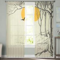 Moon Forest Sketch Sheer Curtains Bedroom Voile Curtain Living Room Window Sheer Curtains Kitchen Tulle Drapes 135W x 114H(cm) white