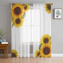 Saulėgrąžų Gėlės Baltos Tiulio Užuolaidos Svetainės Miegamojo Dekorui Šifono Skaidrios Voilo Virtuvės Langų Užuolaida 135W x 114H(cm)