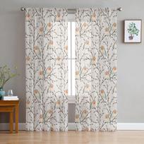 Willow Branch And Robin Sheer Curtains For Living Room Bedroom Tulle Curtain For Kitchen Voile Curtain Blind Panels 135W x 114H(cm) white