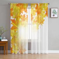 Rudens klevo lapų fonas Permatomos užuolaidos svetainei miegamajam virtuvei tiulio užuolaidos namų dekoratyvinės permatomos plokštės 135W x 114H(cm) yellow