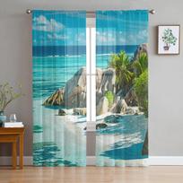 Lake Forest Peizažas Kalnai Peizažas Tiulio Užuolaidos Svetainei Užuolaidos Langų Skaidrios Modernios Užuolaidos Miegamojo Dekorui 135W x 114H(cm) blue