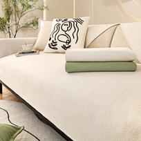 Teddy Plush Sofa Cushion Four Seasons Universal Non-Slip Cushion Seat Cover Modern Minimalist Leather Sofa Cover Backrest Towel Cover Cloth 70*70 white