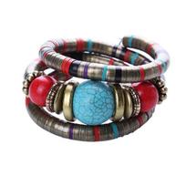 Bohemian Women Girl Multilayer Turquoise Beaded Bangle Bracelet Jewelry Gift blue
