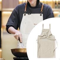 Linen Apron Double Shoulder Bib Home Kitchen Casual Catering Soft for Women Men Beige White