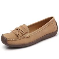 Women Loafers Women's Flats Genuine leather Shoes Woman Moccasins Lady Slip On Suede Shoe 38 smėlis