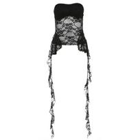 2024 Summer Harajuku Y2k Aesthetic Black Tanks Dissymmetry Lace Cropped Vest Tops Women Streetwear Backless Grunge Camisoles S juoda