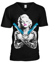 Marilyn Blue Gun Gangster Cholo Vato Thug Gang Pin Up Model Unisex T-Shirt 4XL white