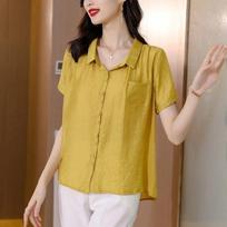 WTEMPO Blusas Blouses Femme Tops Women Turn Down Collar Blouse Women Summer White Blouse Short Sleeve Chiffon Blouse Shirt 4XL mėlyna