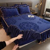 Šilta aksomu paminkštinta lovatiesė ant lovos sutirštinto kristalinio aksomo dulkėms visiškai suvyniota čiužinio apsauginė danga 3 Pcs 120x200cm blue