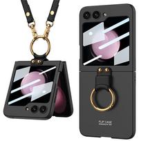 Metalinis žiedas, virvelė, 360 dėklas dangtelis Samsung Galaxy Z Flip 5, kameros ekrano apsauga, smūgiams atsparūs telefono dėklai, 5G Fundas Samsung Galaxy Z Flip 5
