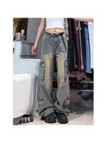 Cargo Women Jeans Vintage Street Distressed Wash Baggy Female Fashion Clothing Casual Wide Leg High Waisted Pants Female Trousers S mėlyna