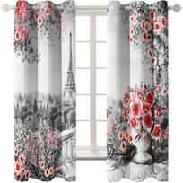 3D Cheap Modern City Lovers Paris Eiffel Tower Pink Roses Free Shipping 2 Pieces Curtain for Living Room Bedroom Decor Hook 100W130H(CM)40x51in&Grommet Top white