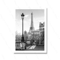 Vintažinis Eifelio bokšto drobės paveikslas Kambario namų dekoras Nordic Juoda ir balta Mados menas Europos gatvės scena Retro plakato spaudinys 21x30cm No Framed white