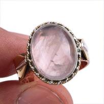 Natural Rose Quartz Gemstone Two Tone 925 Sterling Silver Jewelry Ring S.8 c6a60 gray