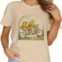 Women's spring and summer frog and toad print casual loose round neck short-sleeved T-shirt clothes sale L