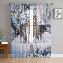 Wolf Forest Animal tiulio užuolaidos svetainei Voile permatomos lango užuolaidos miegamajam Šifoninės užuolaidos virtuvei 135W x 244H(cm) white