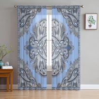 Traditional Ornamental Floral Paisley Bandanna Sheer Curtains for Living Room Tulle Window Curtain Bedroom Kitchen Veil Drapes 135W x 114H(cm)