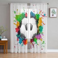 Soccer Ball With Colorful Spray Paint Template Chiffon Sheer Curtains for Living Room Bedroom Decor Window Voiles Tulle Curtain 135W x 114H(cm) white